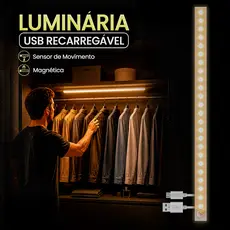 Luminária LED Recarregável com Sensor Movimento Magnética USB Luz Branco-Quente