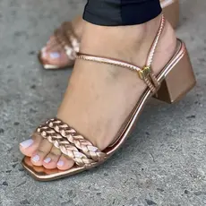 Sandalia Feminina Bloco Baixo Tamanco Salto Saltinho Médio Confortável Ajustável