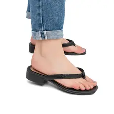 Sandália Salto Bloco Baixo Chinelo de Dedo