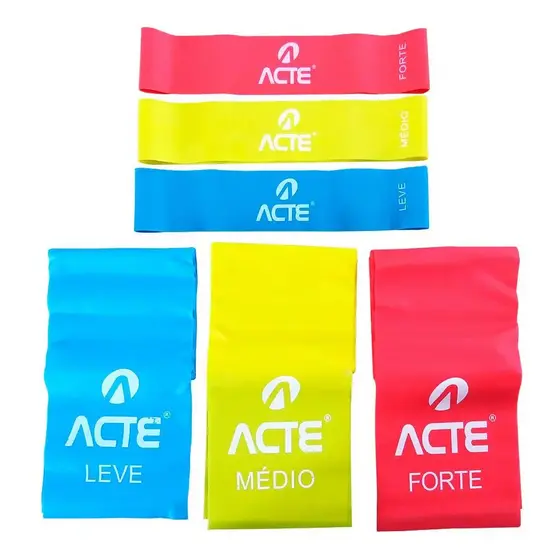 Kit 3 Mini Faixa Elástica + 3 Faixa Elástica Com 3 Intensidades