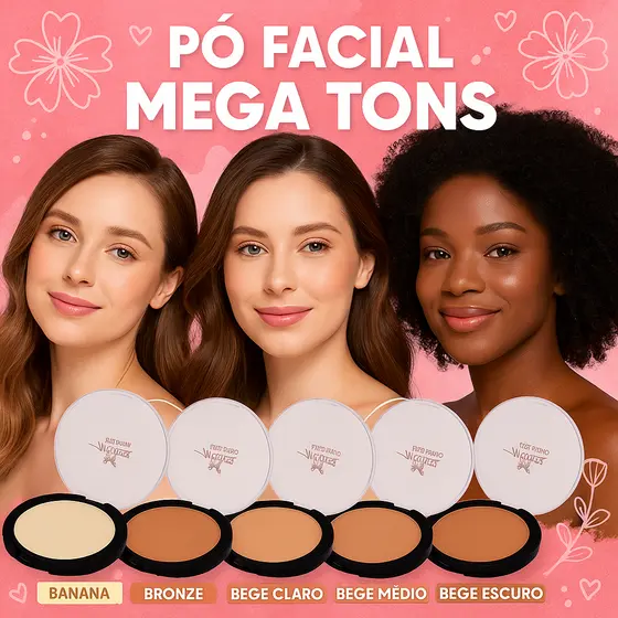 Maquiagem Pó Facial Compacto Vegano Moda Feminina Mega Tons