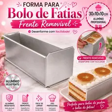 Forma Retangular Bolo Super Fatia 30x10x10cm Alumínio Frente Removível Profissional