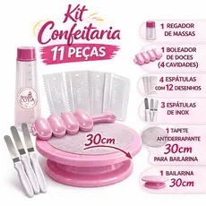 Kit Confeitaria 11 Peças Bailarina 30cm Espátulas Inox Boleador Regador Tapete Completo Bolo