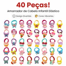 Kit 40 unidades Lacos de Bico de pato/Tic tac+ Rabico Com Desenho de Silicone Infantil Acessórios Para Cabelo-Mundo