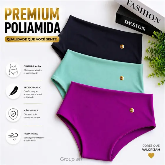 Kit 3 Calcinhas Toda Dupla Feminina Luxo Microfibra Poliamida Confortável Não Marca ref1.000/1.100