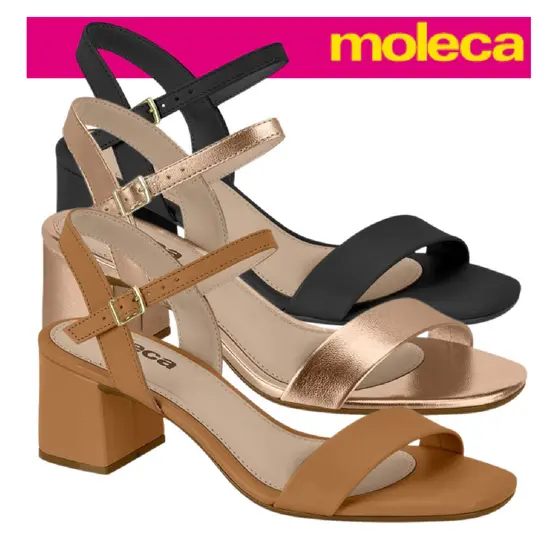 Sandália Feminina Moleca Salto Médio Bloco Salto Grosso Moderno Casual Original e Envio Imediato