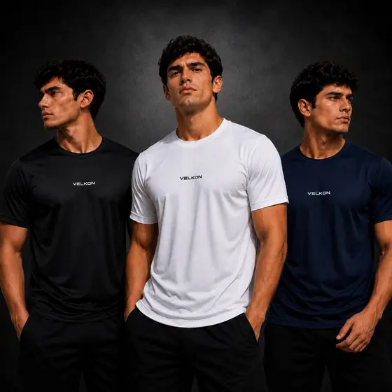 Kit 3 Camisetas Dry Fit Masculina VELKON Lisa Manga Curta Furadinha Academia Treino Corrida Esportiva Leve Respirável