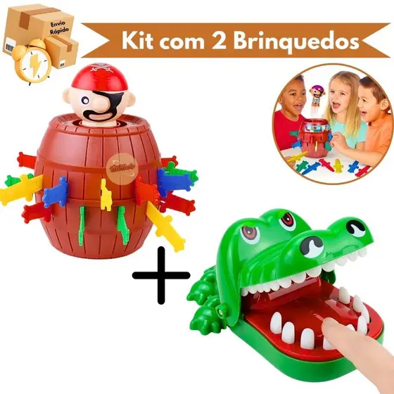 Kit 2 Brinquedos Jacaré Crocodilo Morde Dedo E Pula Pirata Barril Para Crianças