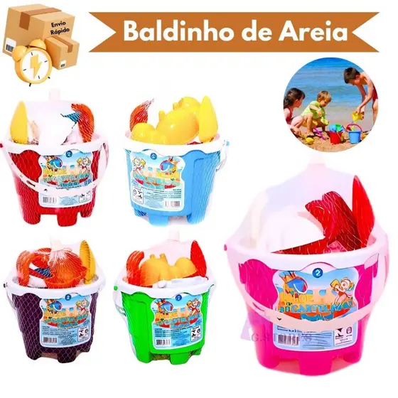 Kit Baldinho De Praia Infantil Com 6 Peças Brinquedo De Areia Castelo Pá Forminhas