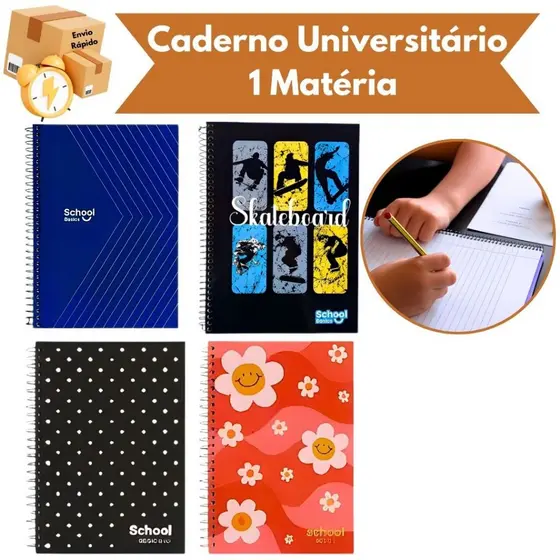 Caderno Universitário 1 Matéria 80 Folhas Capa Dura Espiral