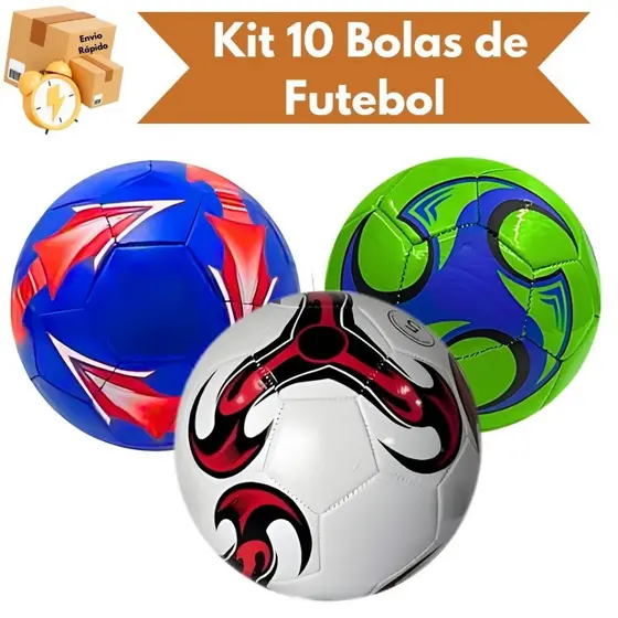 Kit 10 Bolas De Futebol Para Campo PVC Tamanho 5 Cores Sortidas