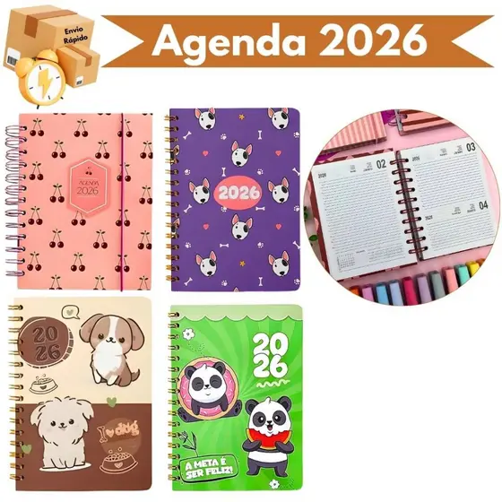 Agenda 2026 Diária Capa Dura Espiral Planner Caderneta Calendário