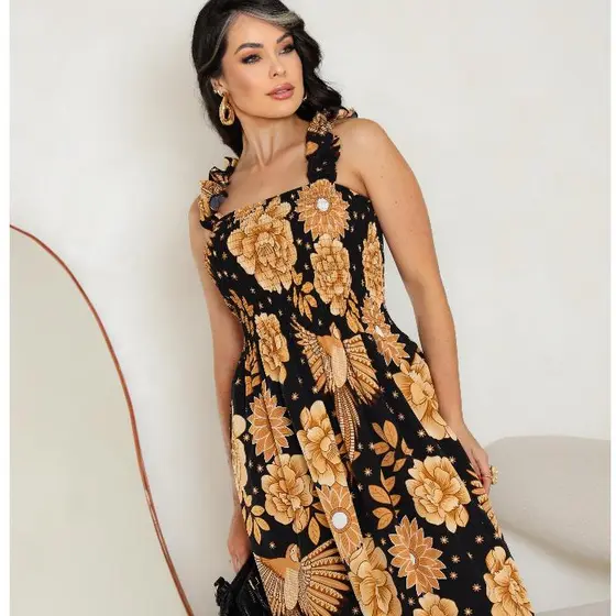 vestido Feminino em tecido crepinho lastex  frente/costas ausas francidoo