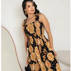 vestido Feminino em tecido crepinho lastex frente/costas ausas francidoo