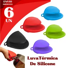 Jogo 6 Luva Térmica de Silicone Cozinha Forno Fogão Churrasco Resistente ao Calor Proteção