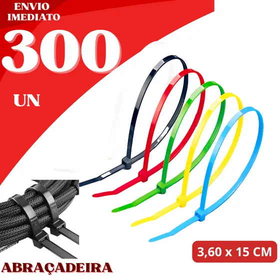 Kit 300 Abraçadeira Enforca Gato 3,6x150mm Fixação Segura, Resistente e Duradoura