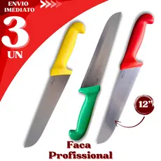 Conjunto 3 Facas 12” Profissional, Perfeita para Churrasco, Açougue e Cozinha Gourmet