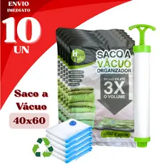 Kit 10 Sacos a Vácuo Reutilizáveis 40x60cm Reduz Volume em até 80% Para Viagem e Guarda-Roupas
