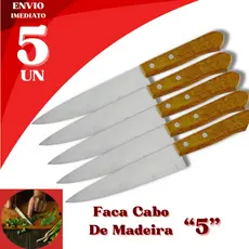 Kit 5 Faca Chef 5” com Cabo de Madeira, Alta Qualidade e Resistência