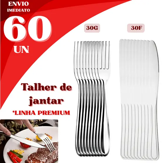 Kit 60 Talheres Premium Garfo e Faca Inox Resistência e Versatilidade