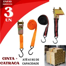 Cintas + Catraca Kit 3 Peças Reforçada 65kg Gancho em Aço Ajustável Carga Moto Carro Bagageiro