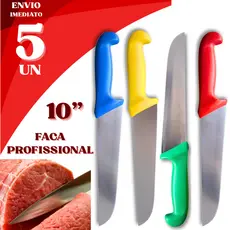 Faca Profissional 10” Kit 5 Unidades Inox Corte Preciso Afiado Açougue e Churrasco Cabo Ergonômico