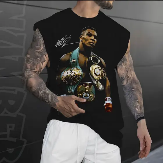 Camiseta regata machao oversized masculino mike tyson luta box academia em algodao unissex Longline