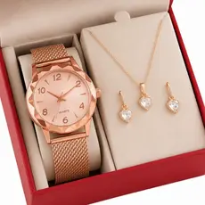 Relógio Feminino + Colar Pingente Brincos Folheado Pingo de Luz Luxo Presente Mulheres