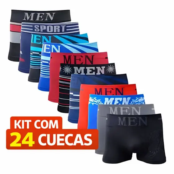 Kit Com 24 Ou 12 Cuecas Boxers Premium Masculina Adulto de Microfibra