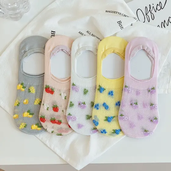 Caramella nova coleção primavera/verão meias invisíveis femininas com estampa de urso, pacote com 5 pares - série de des