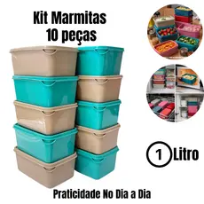 Kit Conjunto jogo de potes 10 POTE organizador plastico vasilhas marmita potes e tigelas