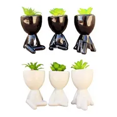 Vasos Decorativo Para Suculenta Boneco Robert Preto / Branco