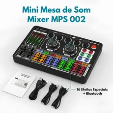 Mixer de Audio Mesa de Som Profissional MPS-002 TOMATE Bluetooth Canal Duplo Digital Recarregável Alta Compatibilidade