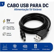 Cabo Alimentação USB para Plug DC P4 5V Carregador Universal