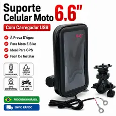 Suporte De Celular Moto Até 6.6 Com Carregador USB Capa Para Chuva Guidão Bike GPS