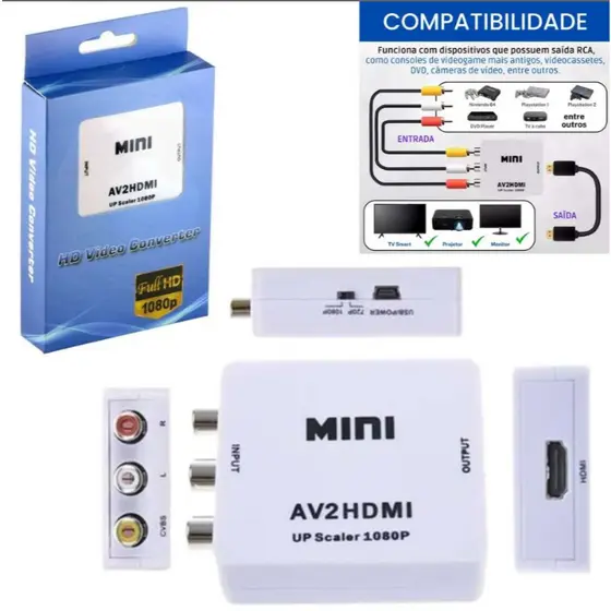 Mini Adaptador Conversor Av2hdmi Rca Av Para Hdmi 1080p (Av to Hdtv)