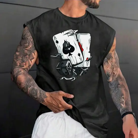 Camiseta Regata Machão Baralho Streetwear 100% Algodão Premium Fio 30.1 Penteado Passeio Casual Promoção
