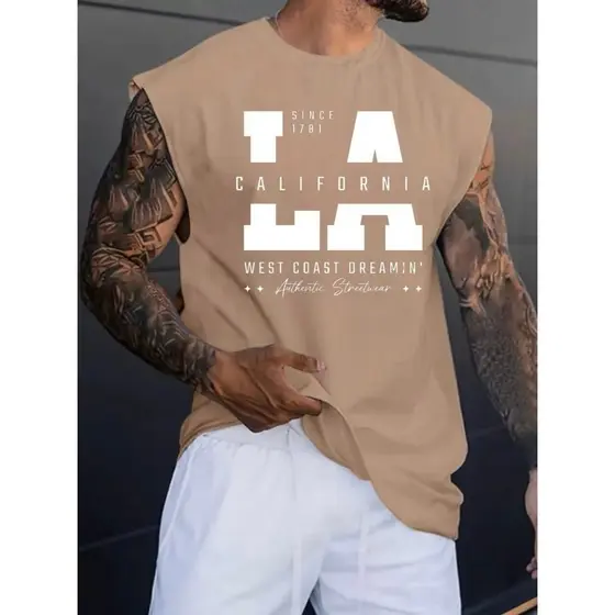 Regata Masculina Algodão Camiseta Regata Oversized LA California Várias Cores Caimento Perfeito Promoção