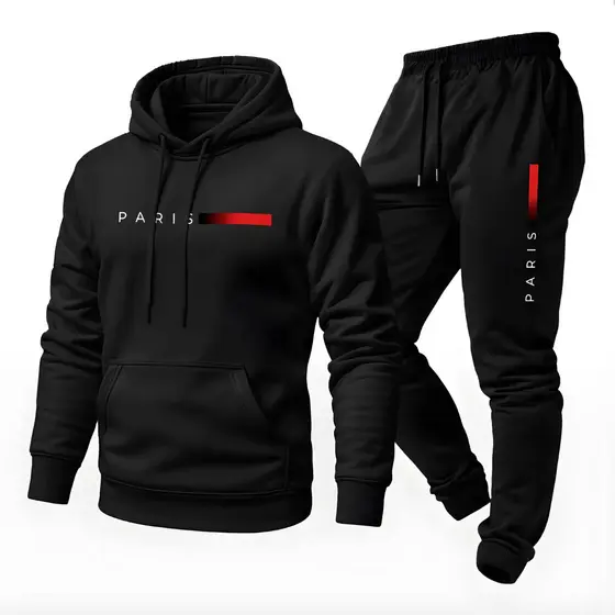 Kit Moletom Conjunto Canguru + Calça Flanelado Estampa Paris Unissex Com Capuz Algodão Promoção