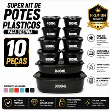 Kit 10 Potes Herméticos Ovais Plásticos BPA Free – Organização de Alimentos – Cozinha Completa - Mantimentos