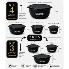 Kit 3 ou 4 Potes Redondos Hermético Plástico Armazenamento de mantimentos Cozinha Livre de BPA Resistentes e Empilháveis