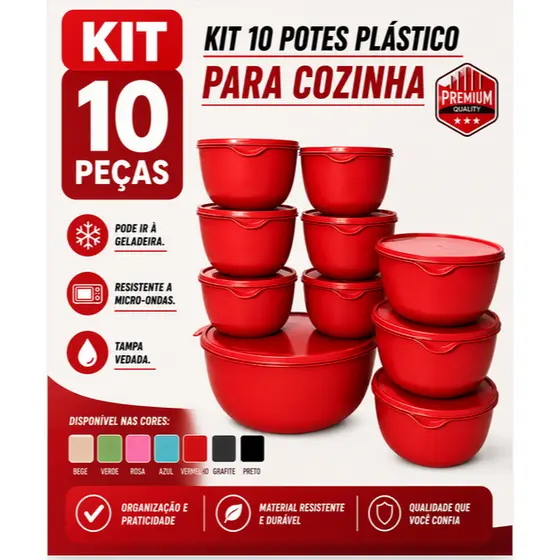 Kit Redondo 10 Potes Herméticos Plástico(1x2800ml + 3x1000ml + 6x500ml) | Organização Premium e Praticidade Cozinha