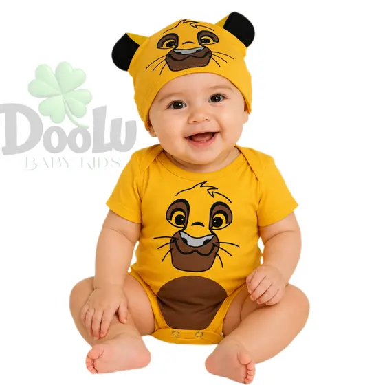 Body de Bebê O Rei Leão Simba + Touca Leão Fantasia Infantil Leão Menino e Menina 100% Algodão Safari