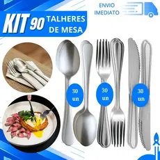 Combo 90 Talher Garfo Faca e Colher Aço Inoxidável Premium para Restaurante Buffet Cozinha e Casa Para mesa do Natal
