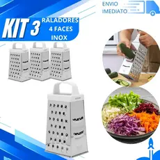 Jogo 3/2/1 Ralador 4 Faces Inox Multiuso Doméstico Para Verduras e Legumes para Restaurantes e Cozinha