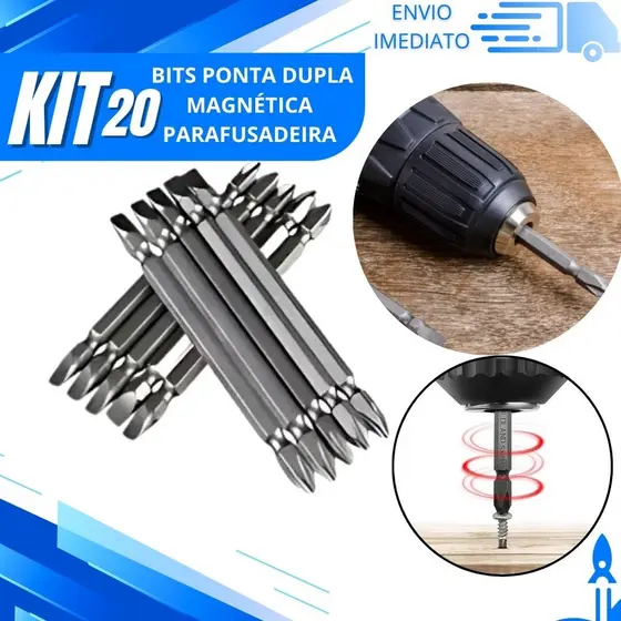 Combo 20/10 Bits Ponteira Dupla Aço Cromo Vanádio Fenda e Philips Magnética Resistente de Parafusadeira