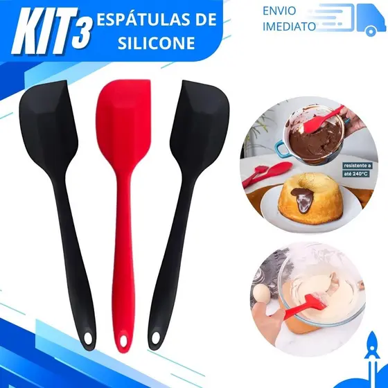 Kits 1, 2 ou 3 Espátulas de Silicone Premium Culinário Antiaderente Resistente Calor + Qualidade Pro Receitas do Natal