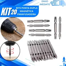 Jogo 20 Bits Ponteira Dupla Aço Cromo Vanádio Fenda e Philips Magnética Resistente de Parafusadeira