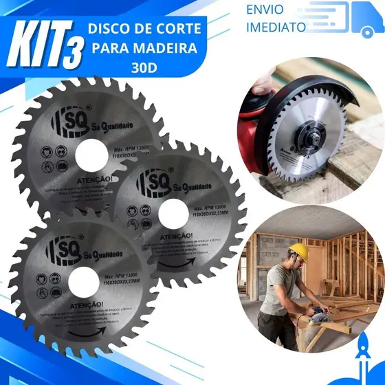 Combo 3/2/1 Disco de Corte Widea 110x22,23MM 30 Dentes para Madeira para Serra Circular Esmerilhadeira