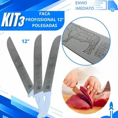 Kit 3 Faca Inox Cabo Branco 12" Polegadas Para Cortar Carne de Açougue de Restaurante e Churrasco Ano novo